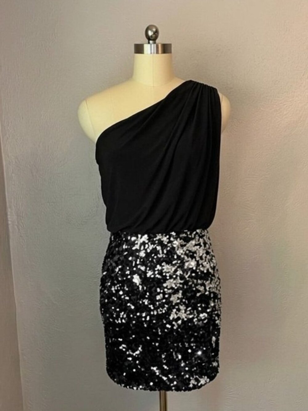 City Triangles Y2K Black One-Shoulder Sequin Bodycon Mini Dress Cocktail Jr L/M